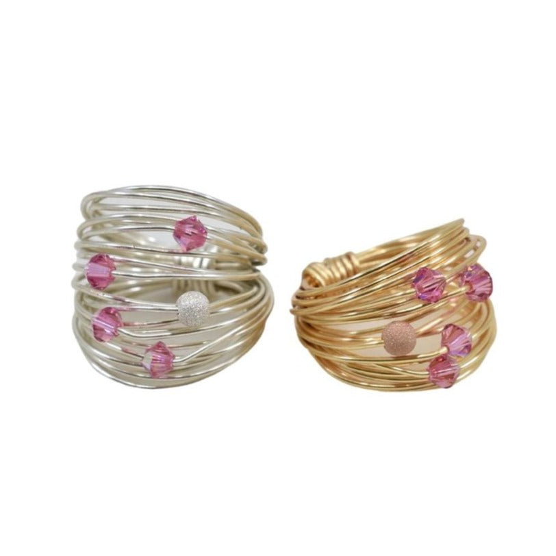 Marcia Wire Wrap Ring with Hot Pink Swarovski Crystals