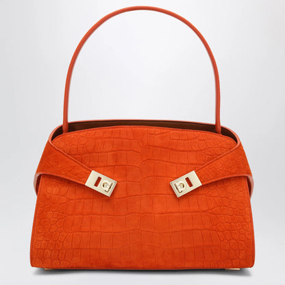 Ferragamo Orange Hug Soft M top-handle bag with crocodile effect