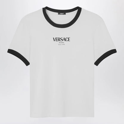 Versace White/black stretch viscose jersey T-shirt