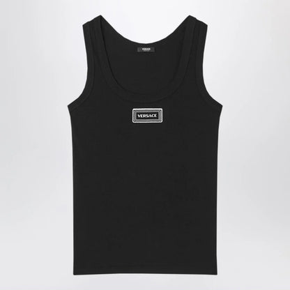 Versace Black stretch ribbed cotton tank top