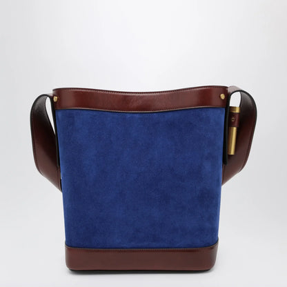Versace Small Pivot bucket bag in suede and leather blue