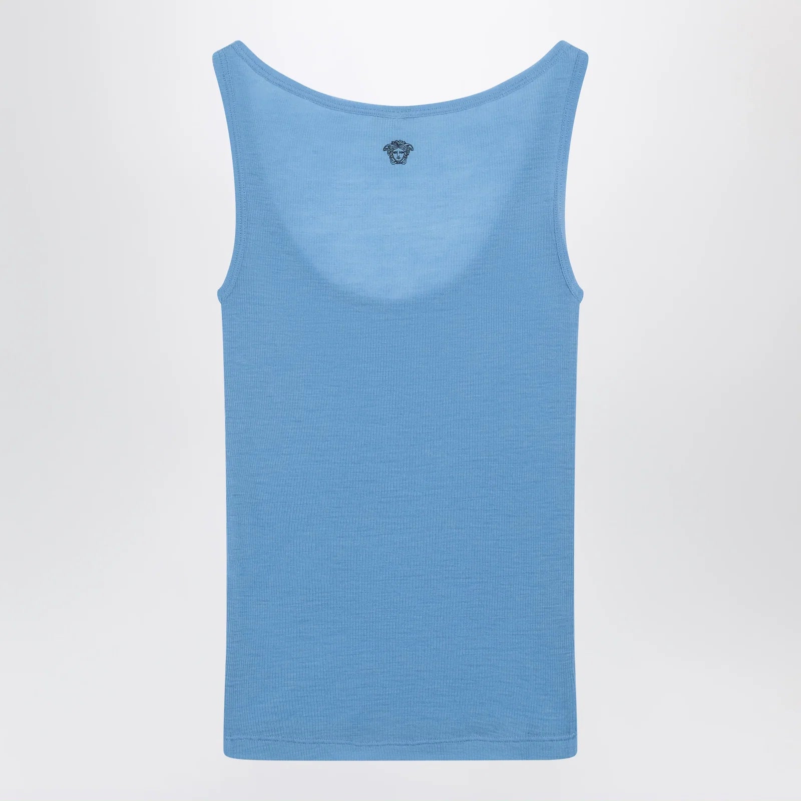 Versace Blue wool tank top with logo embroidery