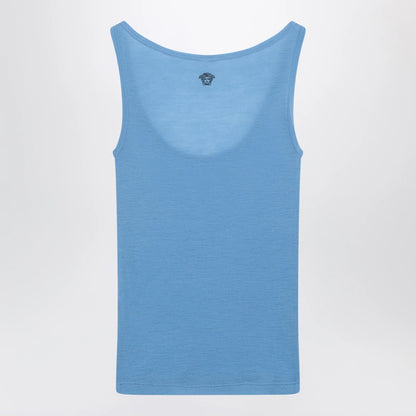 Versace Blue wool tank top with logo embroidery