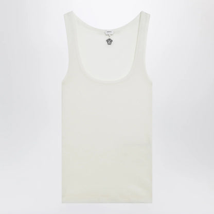 Versace Cream wool tank top with logo embroidery