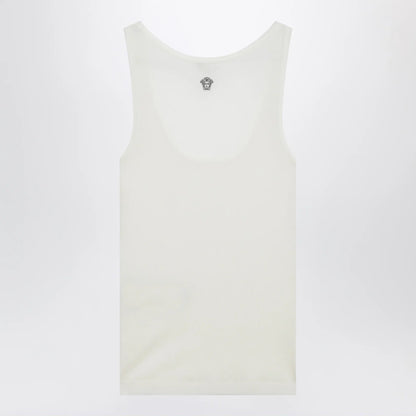 Versace Cream wool tank top with logo embroidery