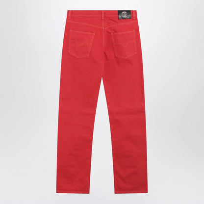 Versace Straight-leg cotton denim jeans in red