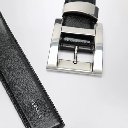 Versace Black leather belt with logo lettering