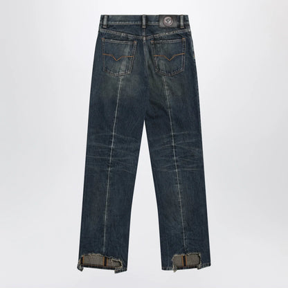 Versace Straight-leg stonewashed cotton denim jeans in blue