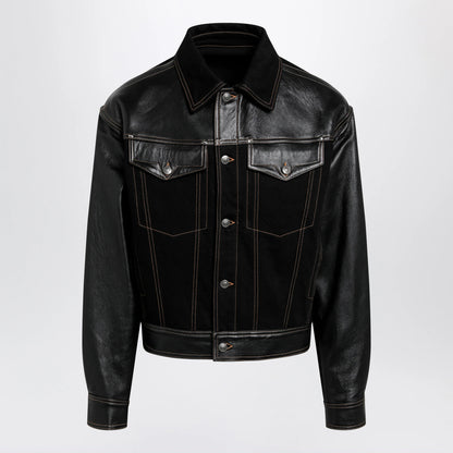 Versace Black Denim and Leather Bomber Jacket