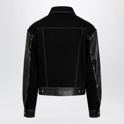 Versace Black Denim and Leather Bomber Jacket