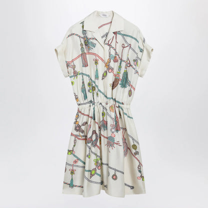 Versace Printed silk twill mini shirt dress in ivory