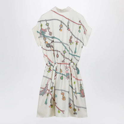 Versace Printed silk twill mini shirt dress in ivory