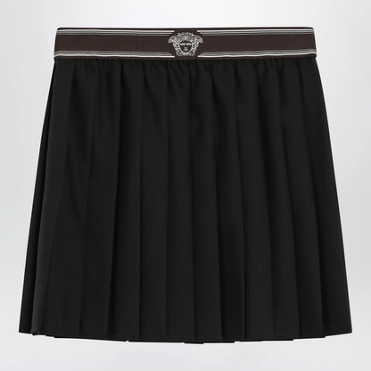Versace Black Wool and Mohair Pleated Mini Skirt