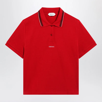 Versace Lipstick red cotton piqué polo with embroidered logo