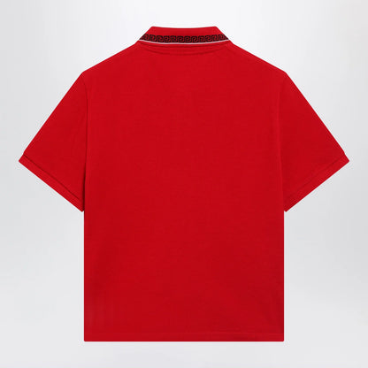 Versace Lipstick red cotton piqué polo with embroidered logo