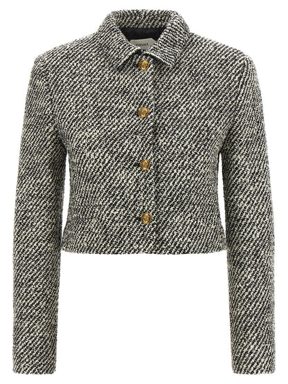 Versace Bouclé Wool Blend Blouson Jacket