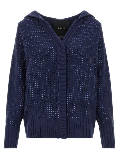 Pinko Seicento Cardigan With Rhinestones And Hood