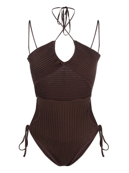AndreĀdamo Andrea Adamo halterneck-fastening ribbed-knit bodysuit