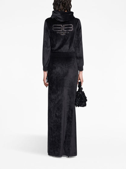 Balenciaga Crystal embellished velvet zip-up hoodie