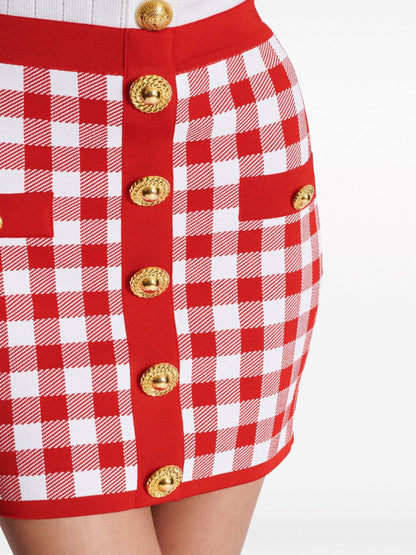 Balmain Gingham fine-knit miniskirt