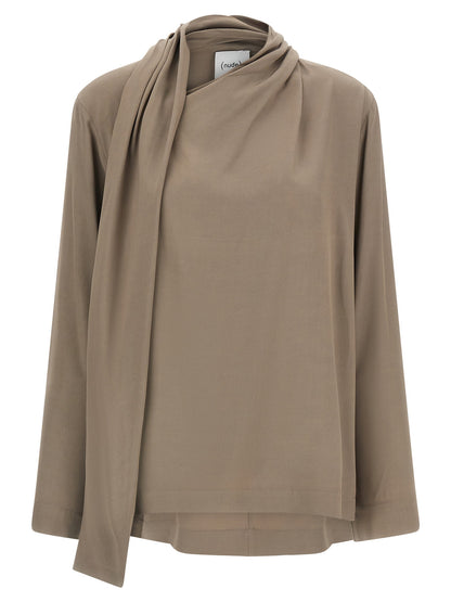 Nude Draped Panel Blouse