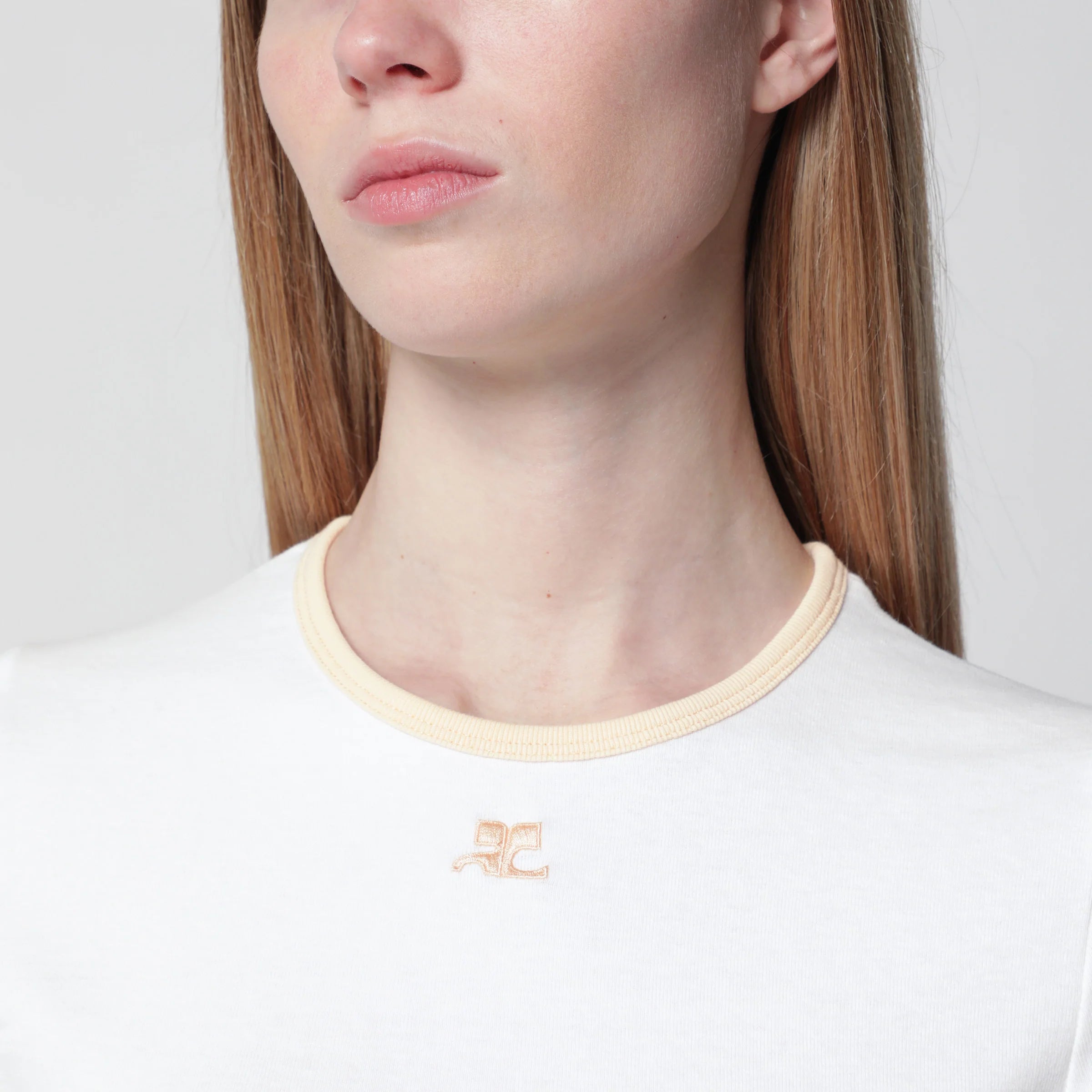 Courreges Courrèges White/orange contrast cotton crew-neck T-shirt