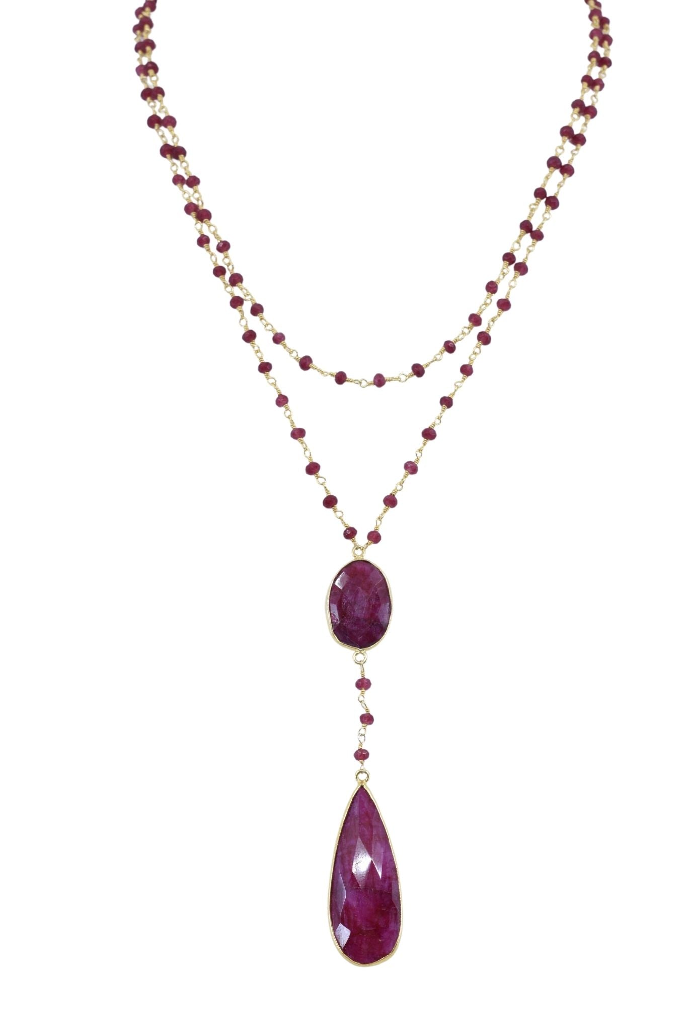 Double Diana Denmark Necklace in Ruby with Ruby Drop