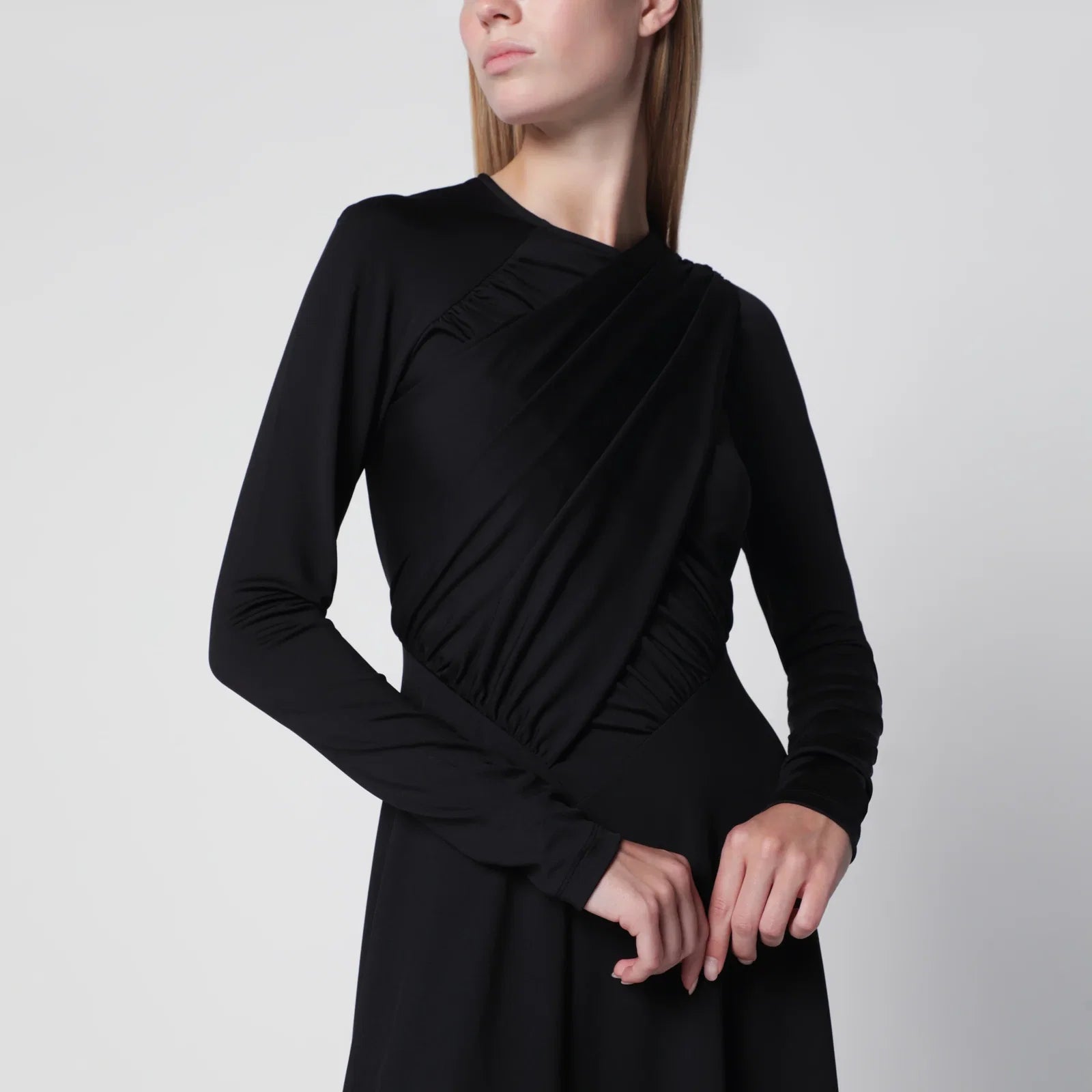 Victoria Beckham Asymmetric Draped Dress in Black Stretch Fabric