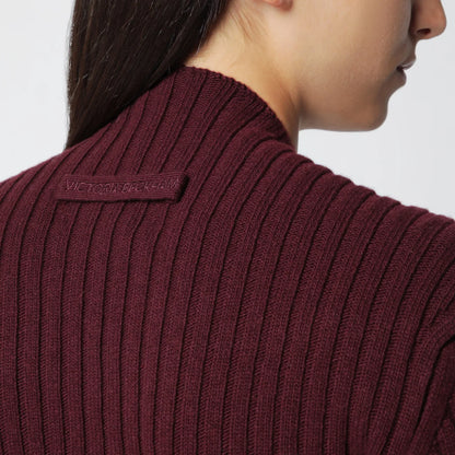 Victoria Beckham Ribbed Sweater in Dark Grey Wool and Cashmere