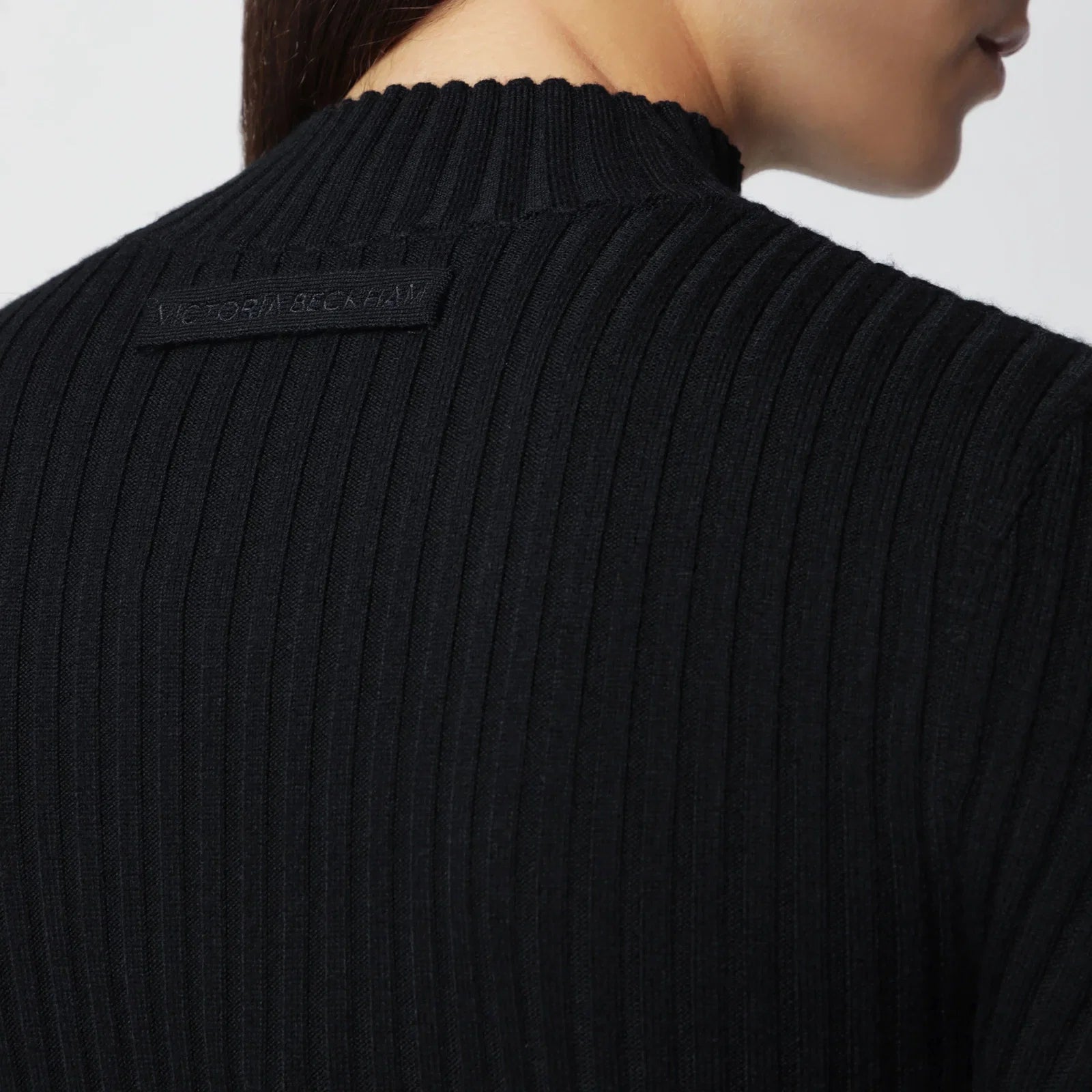 Victoria Beckham Georgia Ribbed Sweater in Black Merino Wool
