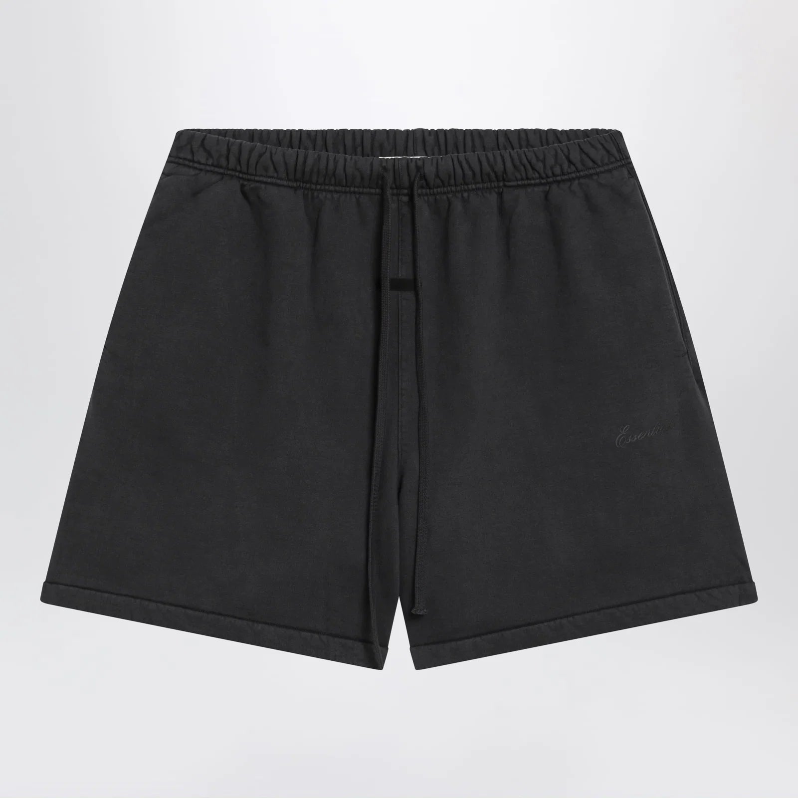 Fear of God Essentials Black cotton shorts with logo embroidery