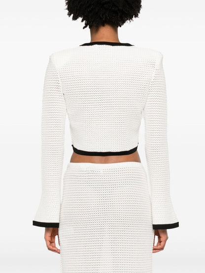 Self-Portrait Pointelle-knit cropped cardigan