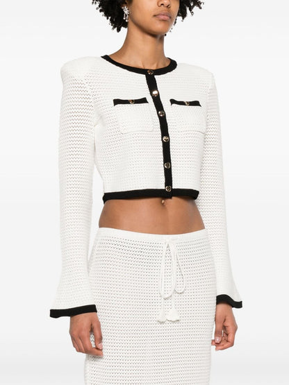 Self-Portrait Pointelle-knit cropped cardigan