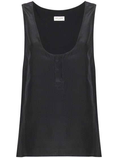 Saint Laurent Henley-neck silk tank top