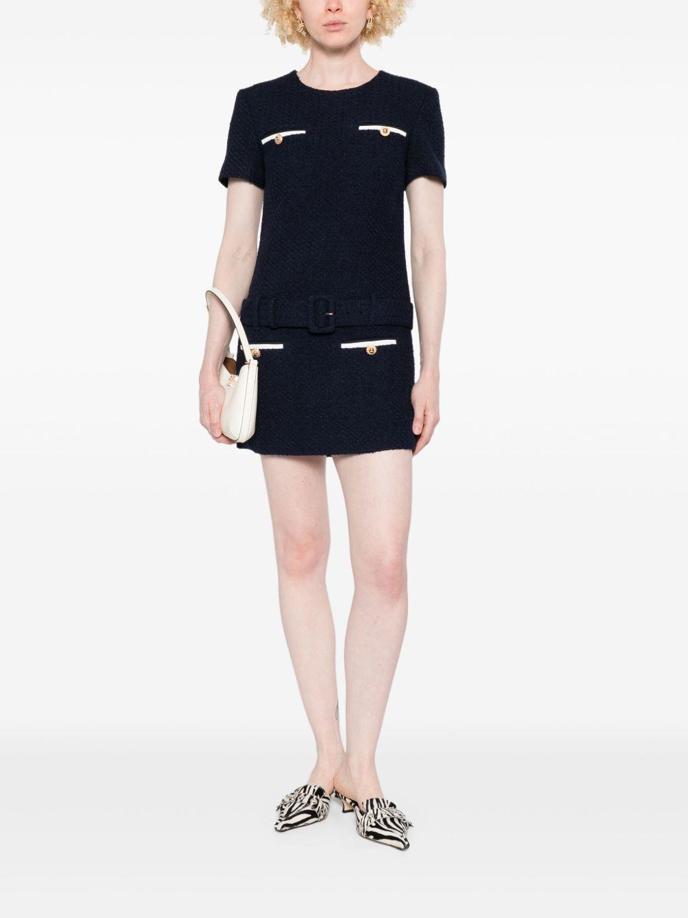 Self-Portrait Short tweed dress with belt