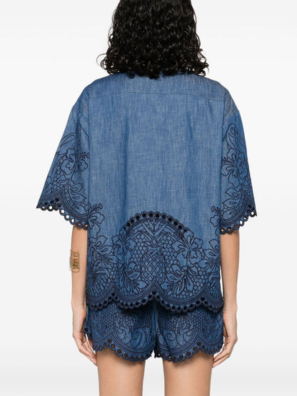 Zimmermann Coco Embroidered Denim Shirt
