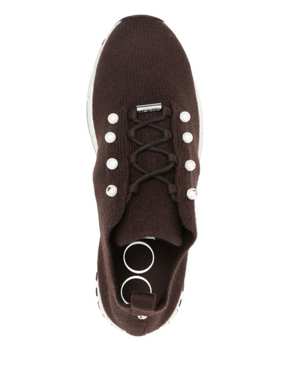 Jimmy Choo Veles Cashmere Melange Knit Trainers with Pearl Buttons