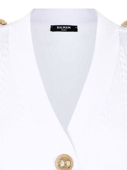 Balmain Button-Trim Cable-Knit Cardigan