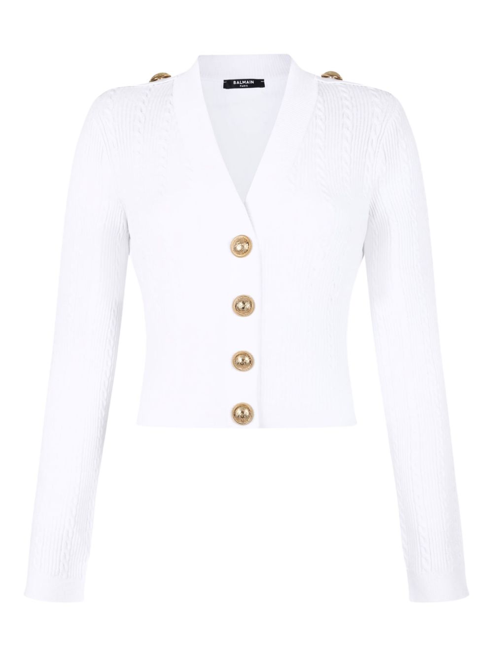 Balmain Button-Trim Cable-Knit Cardigan