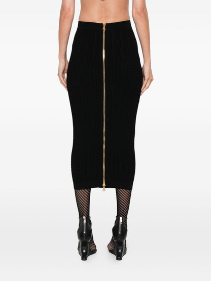 Balmain Cable-knit button-front midi fitted skirt