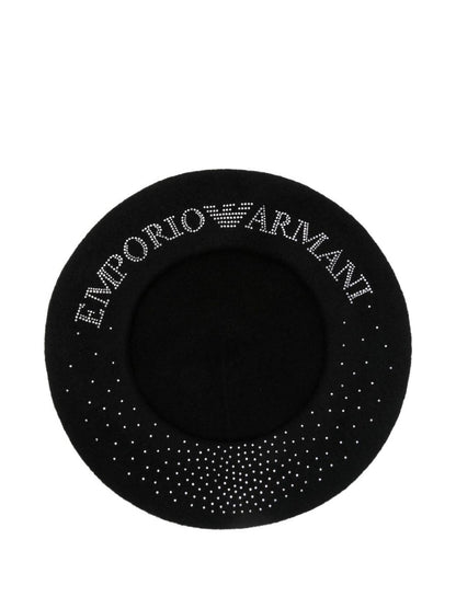 Emporio Armani Wool beret with micro-studded logo