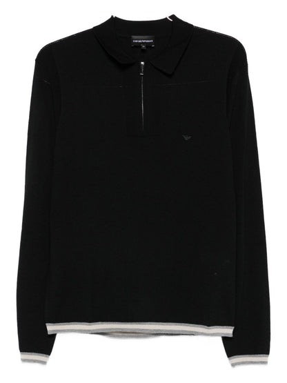 Emporio Armani Zip-up polo neck sweater in shaved virgin wool