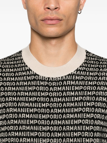 Emporio Armani Virgin wool sweater with jacquard logo and all-over signature