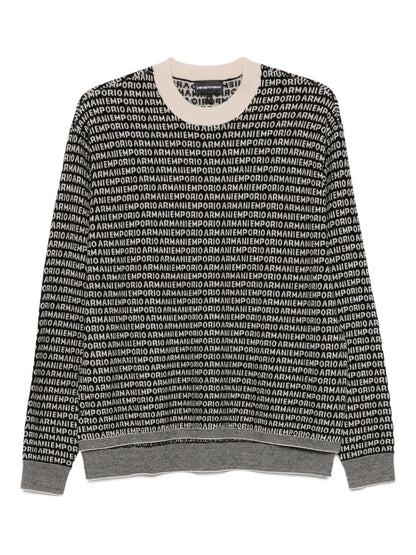 Emporio Armani Virgin wool sweater with jacquard logo and all-over signature
