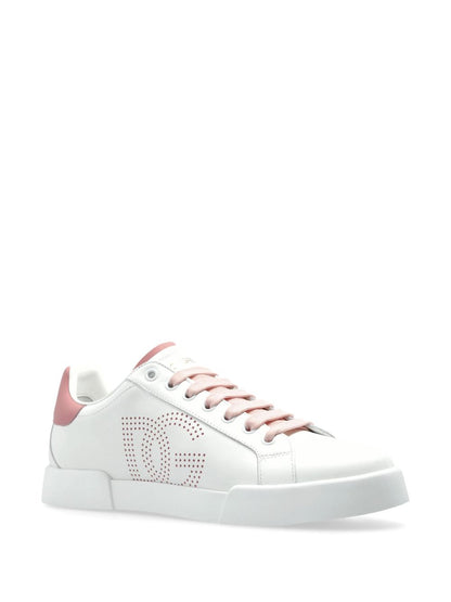 Dolce & Gabbana-Portofino Light Strobel sneakers in white and pink calf leather