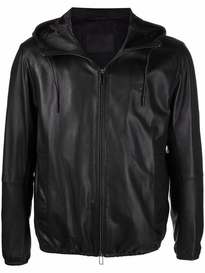 Emporio Armani Lambskin hooded jacket drawstring