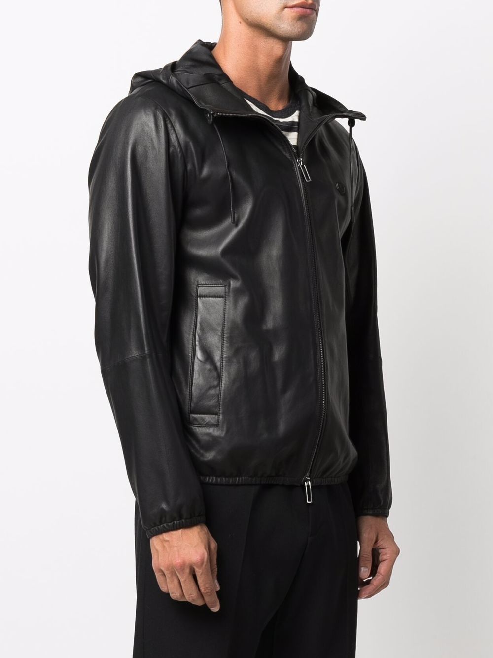 Emporio Armani Lambskin hooded jacket drawstring