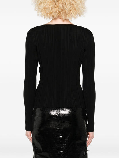 Self-Portrait Lace-trimmed ribbed top