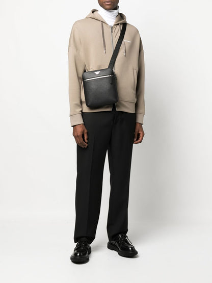 Emporio Armani Flat shoulder bag in regenerated saffiano leather with ASV eagle plaque