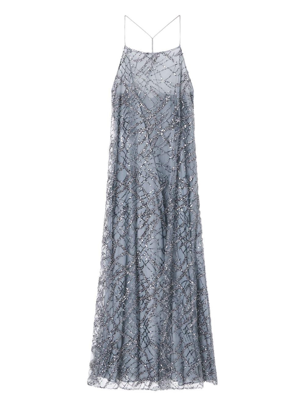 Emporio Armani Long tulle dress with all-over micro sequin and jet embroidery